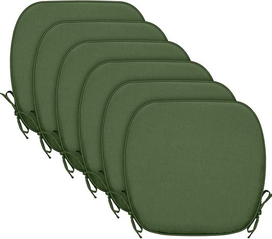 SleepMan Outdoor 17"x16" Chair Cushions with Ties Set of 6, Water Resistant All Weather U-Shape Seat Pads for Patio Garden Furniture Indoor Fade Resistant Patio Cushions (Moss Green)