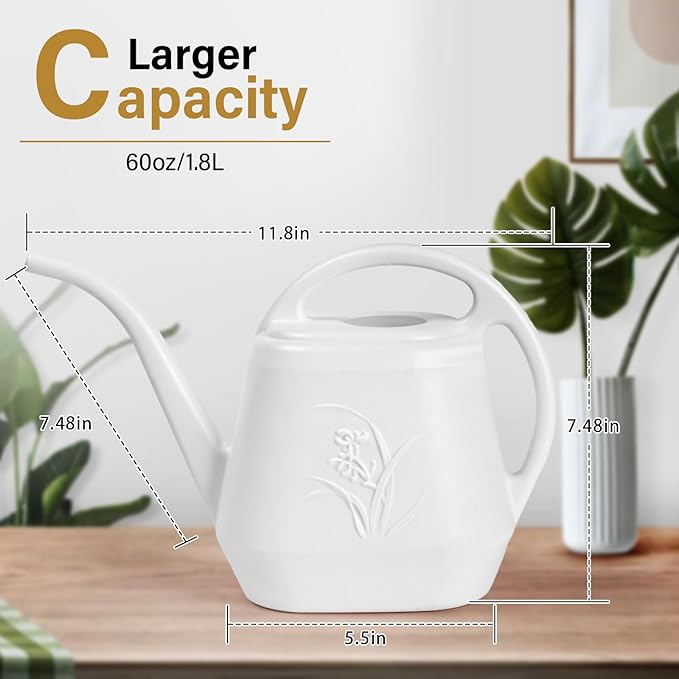 Plastic Watering Can - for Indoor and Outdoor Plant - 1/2 Gallon - White