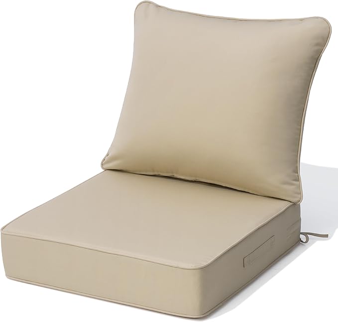 Crestlive Sunbrella 5.5" Outdoor Cushion for Patio Furniture, 24 x 24, Waterproof and Fade-Resistant Deep Seat Cushions for Chair, Wicker Sofa and Couch, Antique Beige