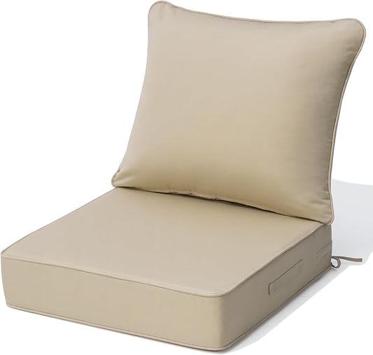 Crestlive Sunbrella 5.5" Outdoor Cushion for Patio Furniture, 24 x 24, Waterproof and Fade-Resistant Deep Seat Cushions for Chair, Wicker Sofa and Couch, Antique Beige