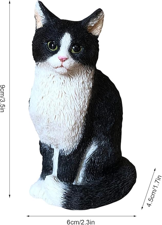 Outdoor Garden Decorations, Resin Statue of Cute Cat for Patio, Yard, Pathway, 6 Pieces (Black)