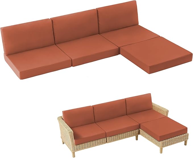 7-Piece Patio Furniture Cushions Set, Replacement Outdoor Cushions for 4-Seat Patio Sectional, Waterproof & Fade Resistant Deep Seat Cushion for Outdoor Sofa, Spice