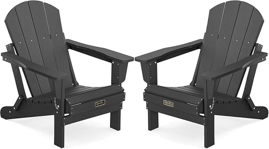 SERWALL Foldable Adirondack Chair Set of 2 for Patio Garden Outdoors Fire Pit-Black