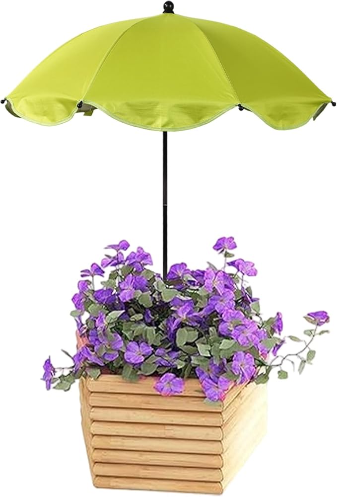 Adjustable Plant Umbrella, Large Garden Parasol with Iron Poles & Iron H-Shaped Pile Garden Shade Umbrella Cover for Potted Outdoor Plants Flowers Vegetables (Green)