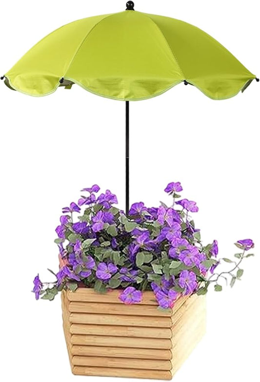Adjustable Plant Umbrella, Large Garden Parasol with Iron Poles & Iron H-Shaped Pile Garden Shade Umbrella Cover for Potted Outdoor Plants Flowers Vegetables (Green)