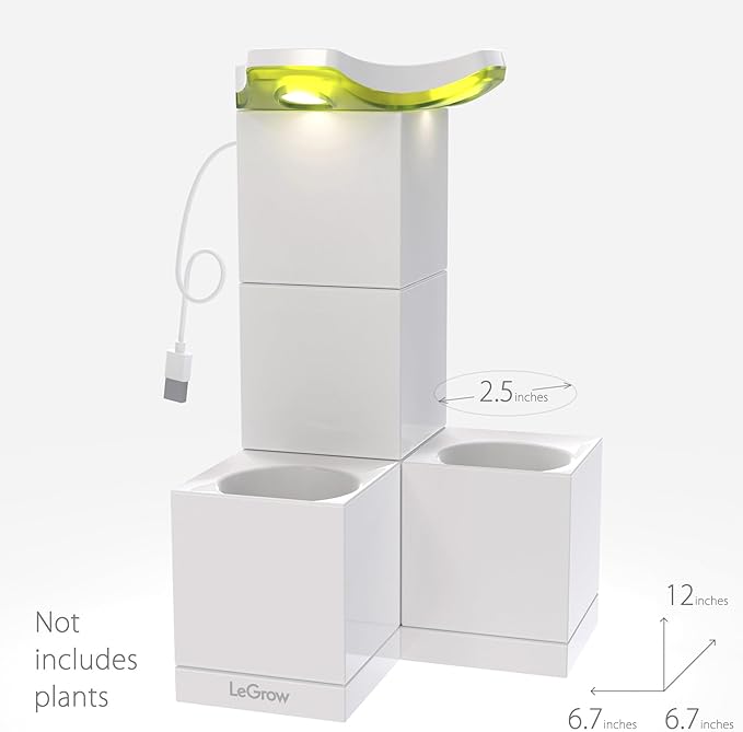 LeGrow Indoor Planter with LED Grow Light, Automatic 12 Hours Timer, 7 Days Watering-Free, 2 Self Watering Pots for Small Plants, Home Decor & Office Desktop, White