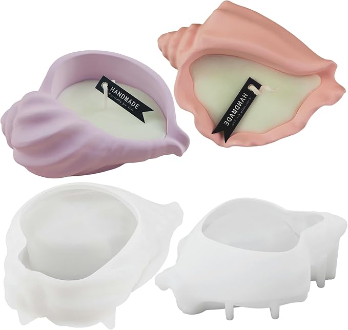 2 Pack Large 5.9 Inch Conch Silicone Molds, Seashell Candle Containers Mold, Handmade Storage Tray Resin Sea Snail Mould, DIY Knobbed Whelks Concrete Succulent Planter Mold