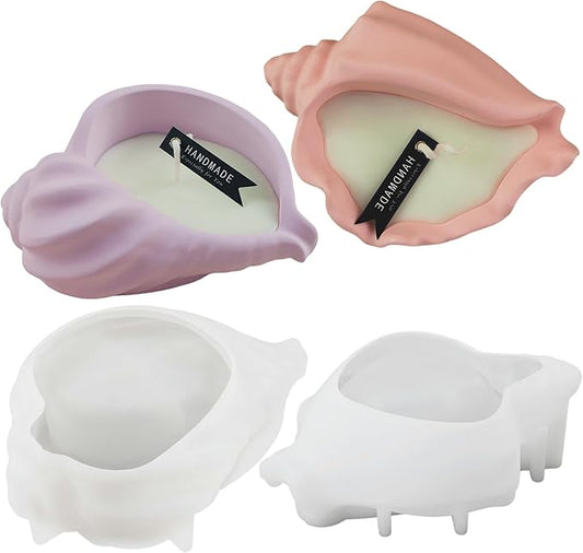 2 Pack Large 5.9 Inch Conch Silicone Molds, Seashell Candle Containers Mold, Handmade Storage Tray Resin Sea Snail Mould, DIY Knobbed Whelks Concrete Succulent Planter Mold