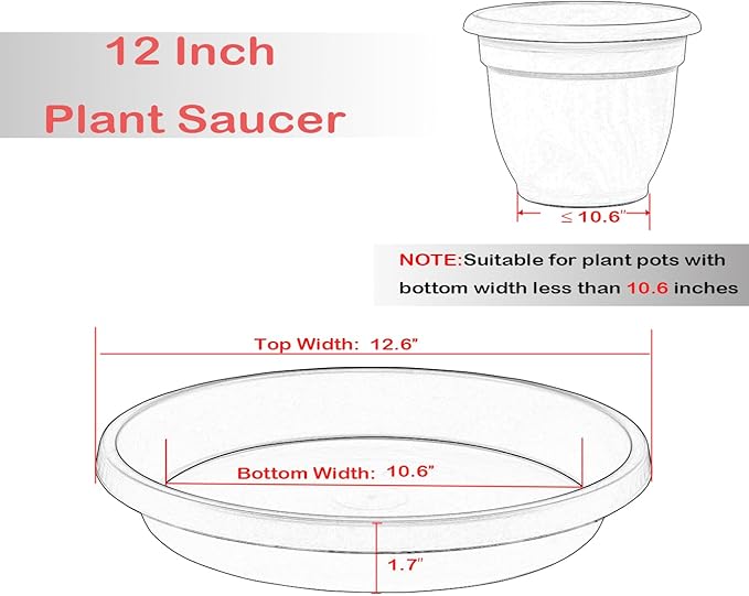 2 Pack Plant Saucer 12 Inch, Heavy Sturdy Plant Trays for Pots, Plant Drip Trays, Plant Water Catcher Tray for Plants, Plastic Plant Saucers for Indoors no Holes