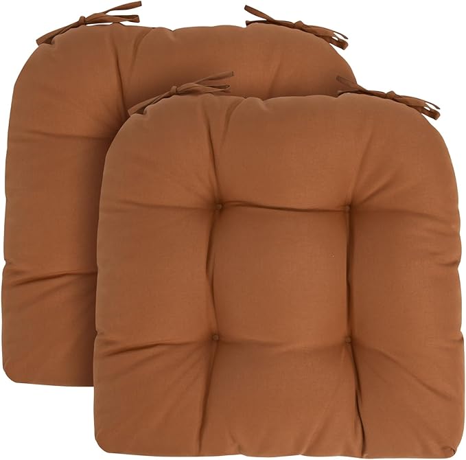 Outdoor Chair Cushions 19 x19 Inch,Water Resistant Tufted Seat Cushions 19",Reversible,Weather Resistant,Rounded Back Wicker Chair Cushion for Patio Garden Furniture(Caramel Orange)