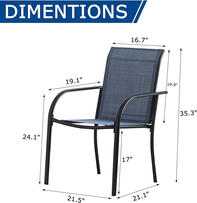 Outdoor Patio Dining Chairs Set of 8, Lightweight Stackable Patio Chairs with Curved Armrests & Wide Seat, Heavy Duty 300 lbs Capacity, Garden Chairs for Backyard, Deck, Poolside, Dark Blue