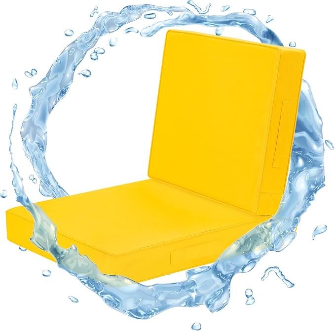 Wellsin Outdoor Cushions for Patio Furniture, Waterproof Outdoor Seat Cushions with Ties and Handle, Outdoor Cushions 24 X 24, Outdoor Deep Seat Cushions with Removable Cover, Yellow