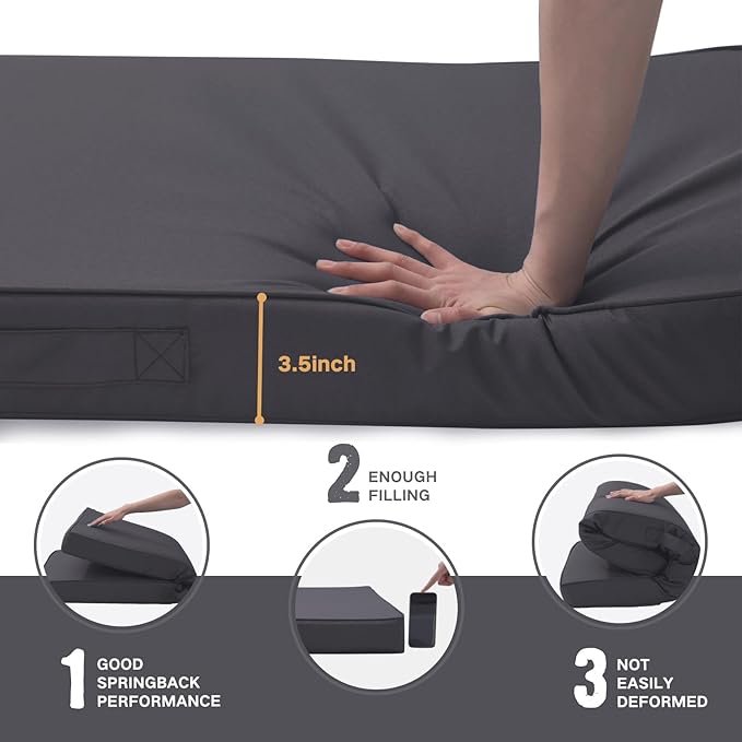 Outdoor Bench Cushion 4 inches Memory Foam Waterproof Patio Furniture Bench Cushion Porch Swing Cushion with Handle and Adjustable Strap, 42 x 18 Inch Dark Gray