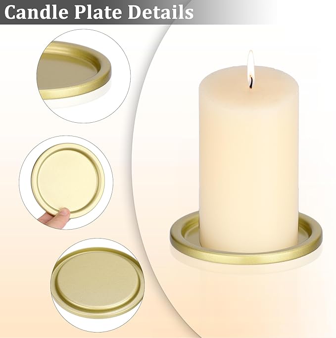 OwnMy 6PCS Iron Candle Holders for Pillar Candles, 3 Inch Metal Pillar Candle Plates and Trays, Small Round Tealight Holders Elegant Candle Stands Bases for Wedding Dining Table Centerpieces, Gold