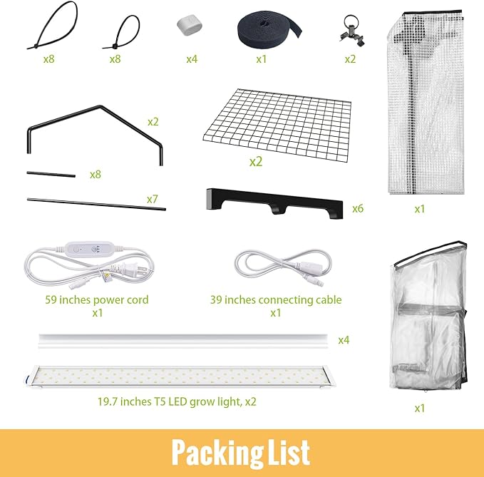 Mini Indoor Greenhouse with Grow Light, 2-Tier Plant Stand with PVC Tent, Ventilation Window, Bottom Pouch, 20W Full Spectrum Grow Light with Timer, for Seed Starting, 27" L x 19" W x 35" H