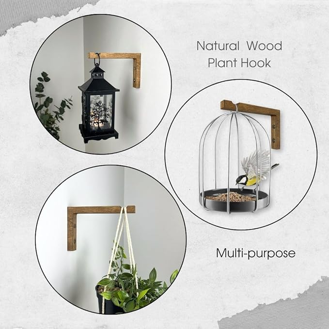 EvenWood 2-Piece Set of Plant Hooks for Wall 6 Inch - L-Shaped Mounted Wooden Plant Hook - Indoor and Outdoor Bracket Plant Hanger for Planters, Lanterns, Bird Feeders and Plant Basket (Walnut)