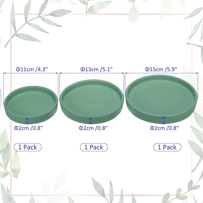 3 Pack Planter Saucers - Ceramic Plant Tray Flower Pot Drip Trays Round Apply to Outdoor/Garden (4/5/6inch, Deep Green)