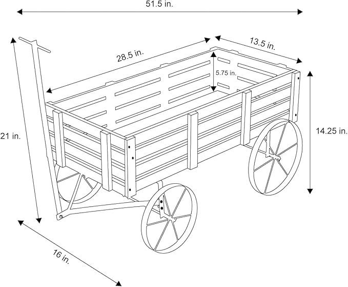 Shine Company Decorative Buckboard Wagon Garden Planter, Wooden Wagon Yard Décor for Outdoor Plants, Gray
