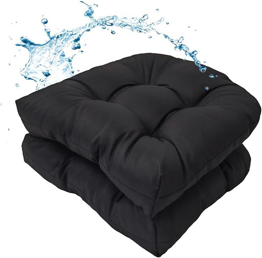 MTMR Water-Repellent Outdoor Chair Cushions Set of 2, 19”X19” Patio Chair Cushions with High Elasticity PP Cotton, No Fading Tufted Patio Seat Cushion for Outdoor Furniture, Thick Patio Cushions