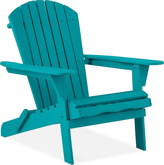 Best Choice Products Folding Adirondack Chair Outdoor Wooden Accent Furniture Fire Pit Lounge Chairs for Yard, Garden, Patio w/ 350lb Weight Capacity - Peacock Blue