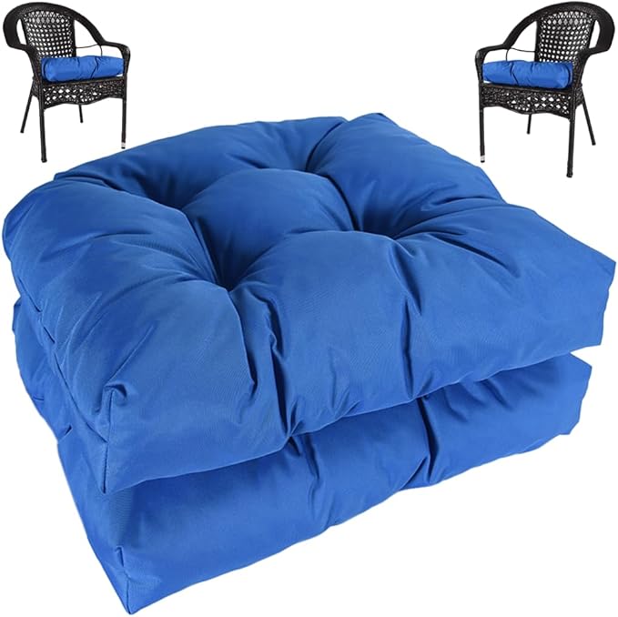 amberr Outdoor Chair Cushions Set of 2, Waterproof Outdoor Seat Cushions for Patio Furniture,Wicker Chair Cushions with Adjustable Straps (Pacific Blue, 19" x 19"x 5"（2 Pack)