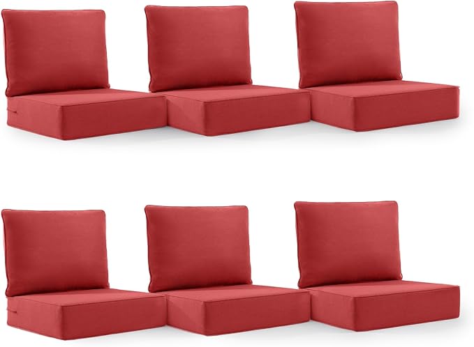 6" Thick Outdoor Cushion, 24 * 24 * 6" Patio Furniture Cushions with Waterproof Patio Furniture Cushions with Removable Cover, 28D High Density Patio Cushion for Outdoor Furniture, Red-6pcs