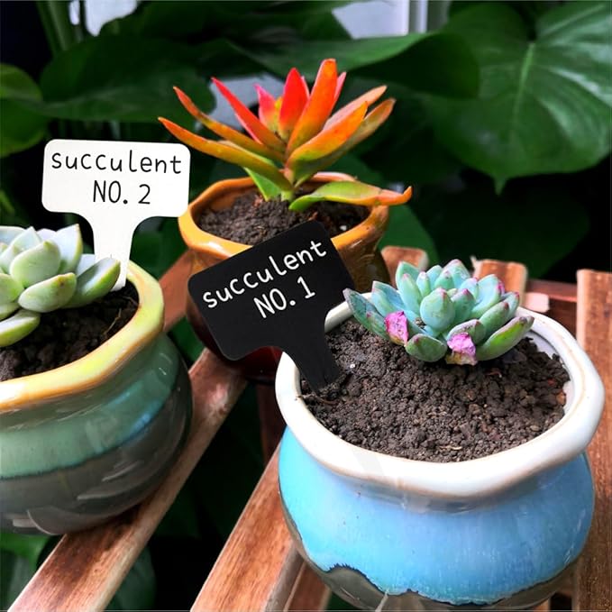 120pcs Plant Labels, Plastic Plant Tags, T-Type Garden Waterproof Name Stakes Plant Markers for Outdoor Garden Flower Vegetables Potted Plants Seed with A Marker Pen (6 x 10 cm, Black)