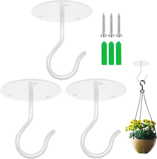 3 Pack Ceiling Hooks for Hanging Plants, Wall Mount Metal Heavy Duty Hooks Hangers for Bird Feeders, Planters, Lanterns, Wind Chimes, Indoor Decorations, White