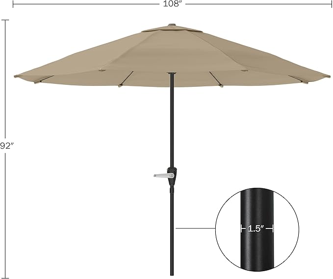 Patio Umbrella with Vented Canopy - 9FT Easy Crank Outdoor Umbrella for Shade - For Deck, Balcony, Porch, Backyard, or Pool by Pure Garden (Sand)