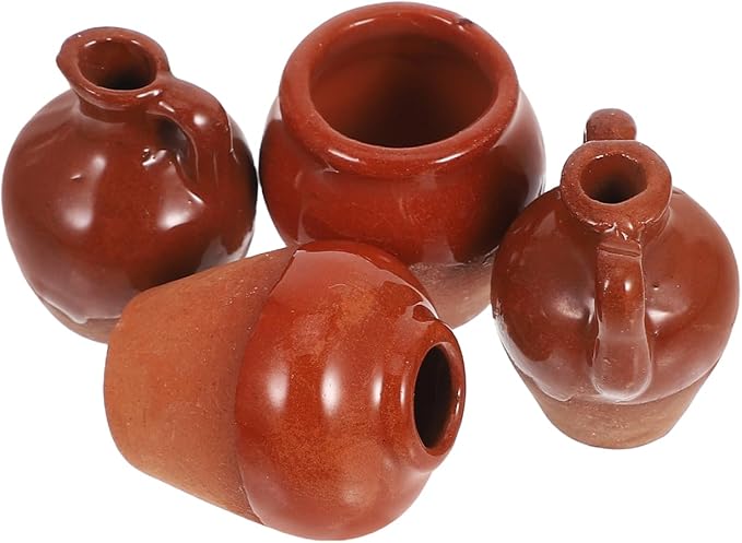 Kisangel Mini Flower Pots 4Pcs Half-Glazed Ceramic Succulent Planters Cute Miniature Pots for DIY Fairy Garden Desktop Windowsill Decor Dollhouse Accessories