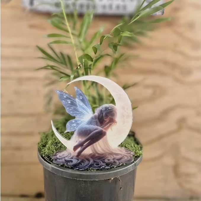 2D Flat Moonlit Fairy Garden Stake Acrylic Outdoor Decor for Lawn, Patio, Yard, Flower Pot Farmhouse Art, Patio Decoration