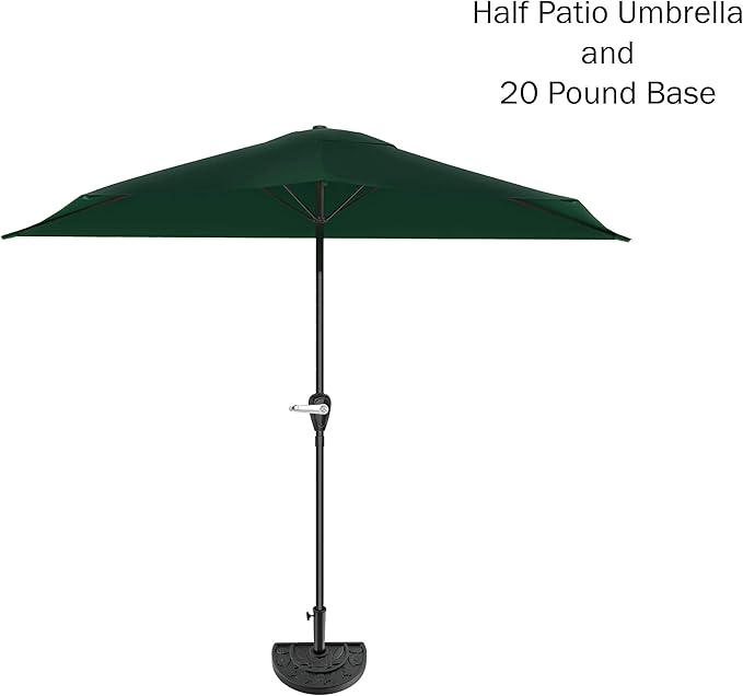 9-Ft Half Patio Umbrella Easy Crank Semicircle Balcony Shade with 20lb Weighted Base for Deck, Porch, or Against a Wall by Pure Garden (Hunter Green)