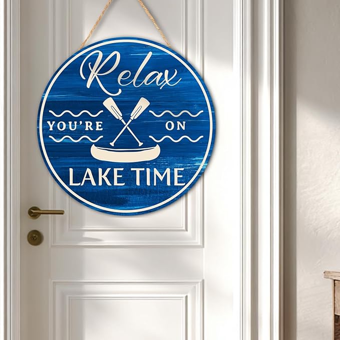 Lake Gifts Wood Hanging Sign for House Home, Lake Life Wall Decor Sign for Bedroom Bathroom Living Room