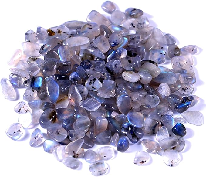 IMALY Grey Moonstone Tumbled Chips Stone Polished Crushed Healing Crystal Quartz Pieces Irregular Shaped Stones for Home Decorative Stones Vases Plants Succulents 0.5lb
