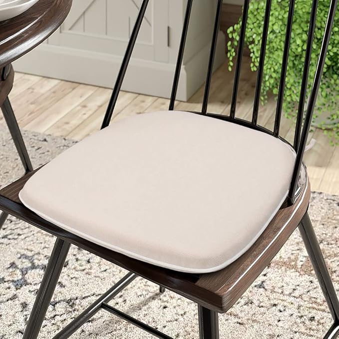 Magpie Fabrics Outdoor/Indoor 17"x16"x2" Chair Cushions with Ties Set of 2, Waterproof All Weather U-Shape Seat Pads Decoration for Patio Garden Furniture Home Office (Beige)