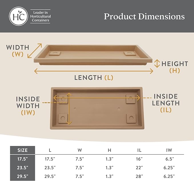 The HC Companies 17.5 Inch Venetian Rectangular Plant Saucer, Lightweight UV-Resistant Plastic Outdoor & Indoor Flower Pot Tray, 2-Pack Plant Pot Trays for Garden & Home Decor, Sandstone