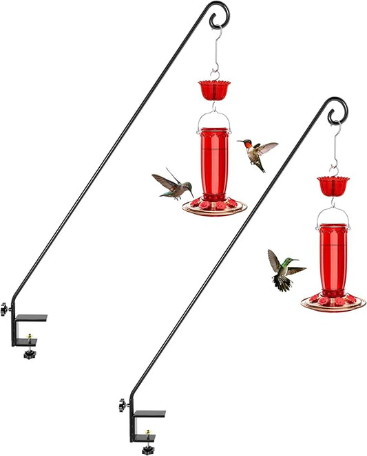 iBorn 40 Inch Deck Hook for Bird Feeder Outdoors Hanging, Hummingbird Feeder Hanger for Deck Railing, Squirrel Proof Shepherd Hook, Rotatable for Refilling, Wrought Iron Solid Wire, Pack of 2, Black