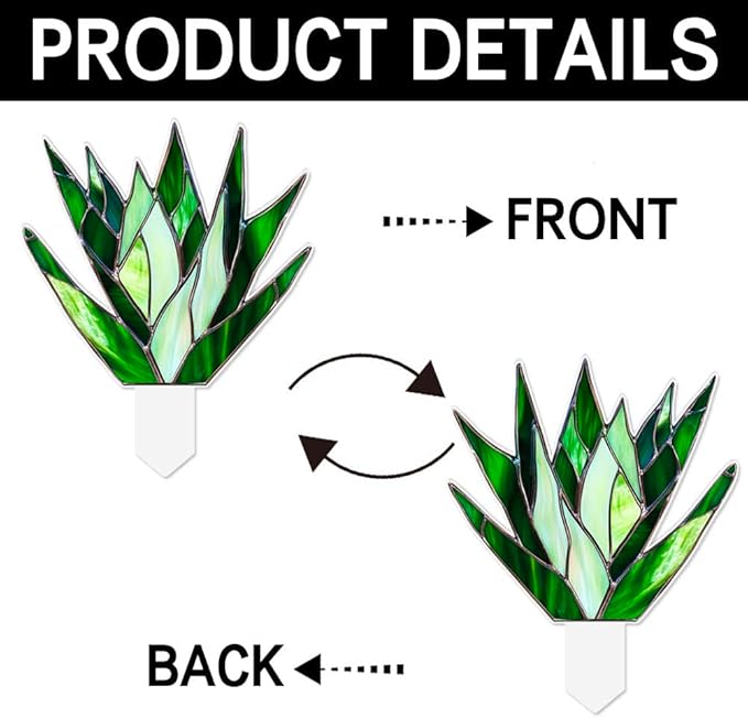 JOONOR 2 Pieces Stained Acrylic Succulent Plant Agave Planter Pot Hugger Statue Stained Sun Catcher Cute Acrylic Agave Figurines Plant Decorations for Flower Pots, Style B