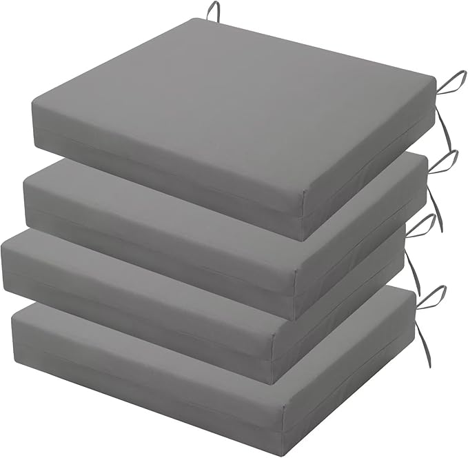 Outdoor Chair Cushions Set of 4, 18.5 x 16 Inch Patio Chair Cushions for Outdoor Furniture, Water Resistant, Non-Slip Ties (Light Grey)