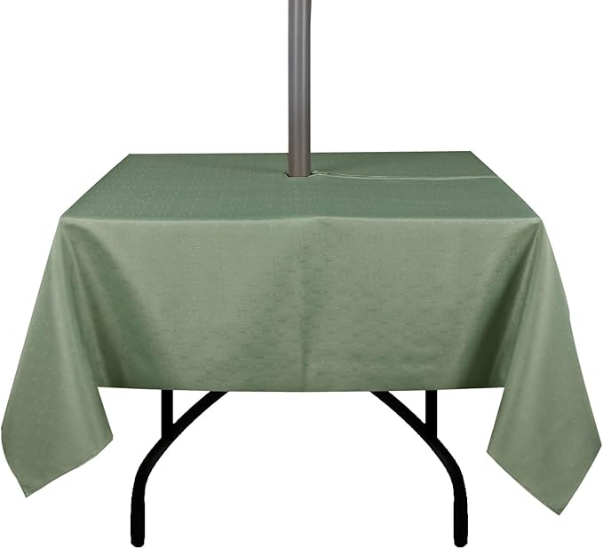 Outdoor Tablecloth Wrinkle-Free Stain Resistant Waterproof Polyester Fabric Table Cover with Zipper Umbrella Hole for Picnic/Party/Dinner/Garden(60×60inch Square,Zippered,Sage Green)