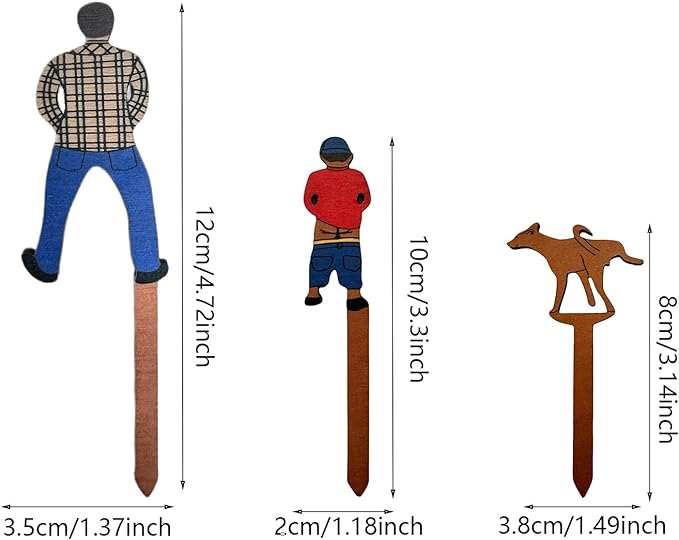 Plant Decorations for Pots, Set of 3 Funny Wood Figurines Garden Decor, Outdoor Statue Planter Hugger for Flower, Yard, Lawn Ornament, Balcony Decor (S)