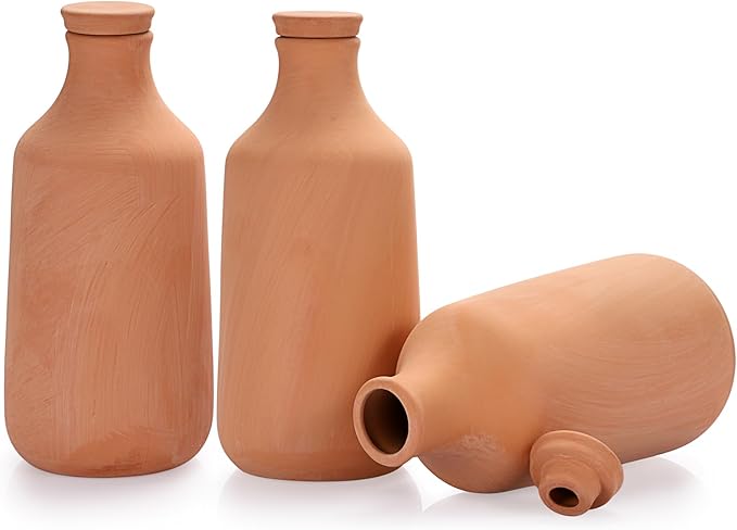 JUXYES 3 Pack Terracotta Self Watering Planter Insert, 25.3oz Plant Watering Globes with Lid, Terra Cotta Plant Waterer Spikes, Vacation Self Watering Devices for Indoor and Outdoor Potted Plant