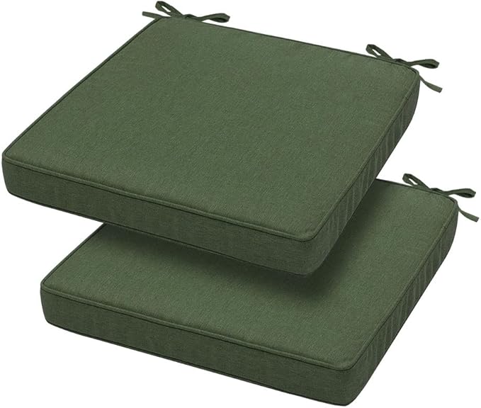 Magpie Fabrics Square Corner Seat Cushion, 18" x 18" x 2.5", 2 Pack, Indoor/Outdoor Waterproof Weather Resistant Universal Chair Pads for Patio Garden Dining - Green