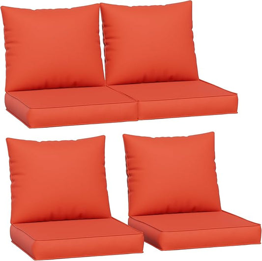 Amopatio Outdoor Chair Cushions 22.5"× 20.3" × 4", Set of 4 with Removable Cover, Waterproof & Fade Resistant seat Cushions for Patio Furniture, Orange Red