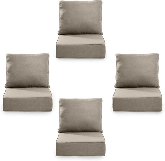 6" Thick Outdoor Cushion, 24*24*6" Patio Furniture Cushions with Waterproof Patio Furniture Cushions with Removable Cover, 28D High Density Patio Cushion for Outdoor Furniture, Gray-4pcs