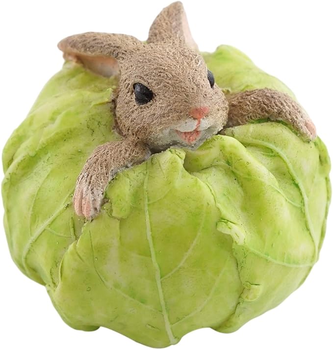 Top Collection Miniature Fairy Garden and Terrarium Rabbit Stuck in Cabbage Statue