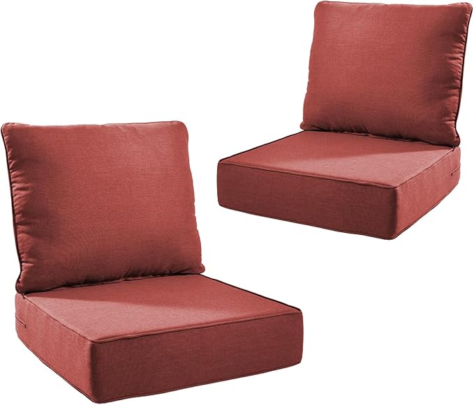 Outdoor Cushion Set for Furniture Patio Furniture, UV Resistant, Water Resistant - 6 Inch Thick Foam Garden Cushions– 24x24 Inch Patio Seat Covers for Chair/Sofa/Couch | Red | 2-Pack |
