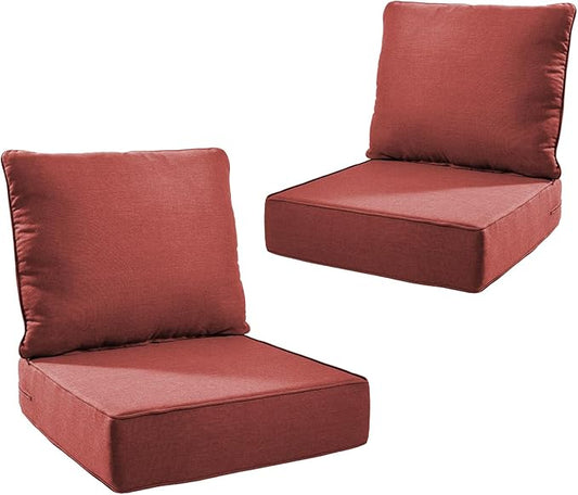 Outdoor Cushion Set for Furniture Patio Furniture, UV Resistant, Water Resistant - 6 Inch Thick Foam Garden Cushions– 24x24 Inch Patio Seat Covers for Chair/Sofa/Couch | Red | 2-Pack |