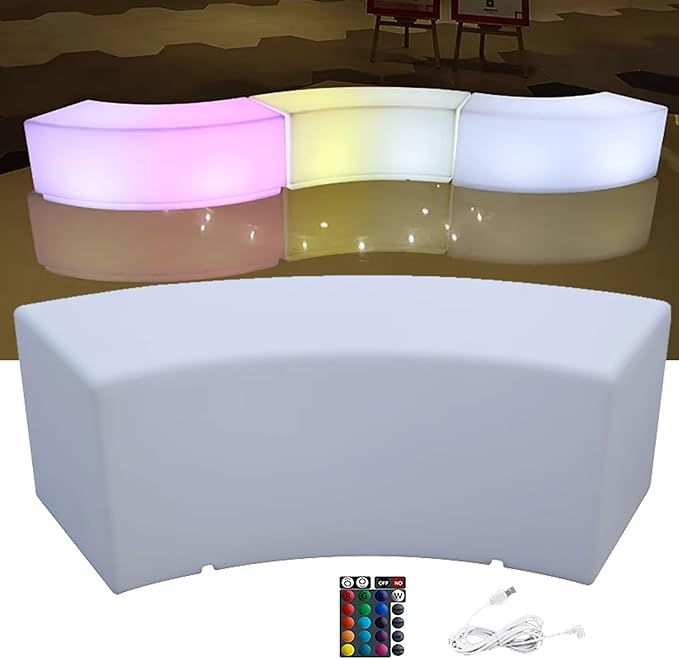Outdoor Curved Benches LED Lounge Chair with Remote Illuminated Garden Bench Dimmable Mood Lighting Light for Garden Patio Deck Bar