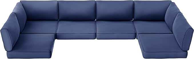 SUNCOZE 14-Piece Outdoor Cushions for Patio Furniture, 25.6"x25.6" Couch Cushion Replacement Designed for 6-Seat Sectional Sofa Sets, Anti-Slip Patio Cushions for Garden, Backyard, Porch (Blue)